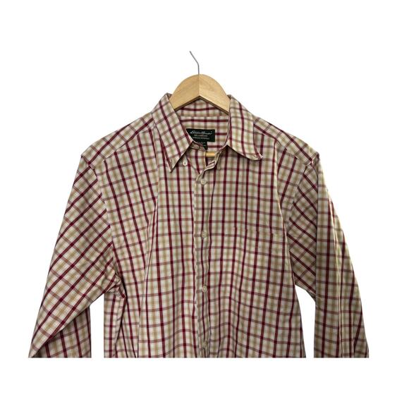 Eddie Bauer Red & Tan Relaxed Fit Wrinkle Resistant Button-Up Shirt Medium - Picture 2 of 6